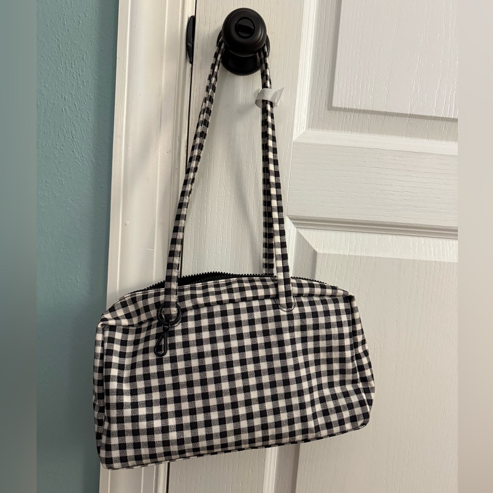 BAGGU Black and White Gingham Bowler Bag NWOT